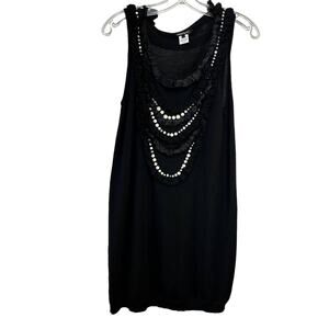 Nanette Lepore Dress Women's Medium Knit Mini Black Sleeveless Wool Beaded